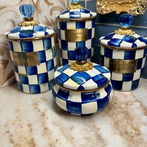 MacKenzie-Childs Royal Blue and White Checkered Canister Set